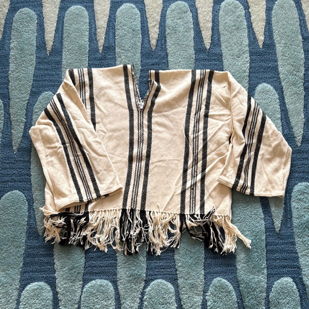 A Piece Apart -Striped Fringe Poncho
